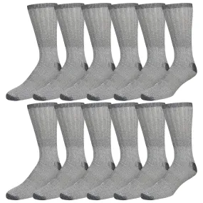 12 and 6 Pairs of Merino Wool Thermal Socks, Warm Hiking Boot Socks, Grey, Size 10-13