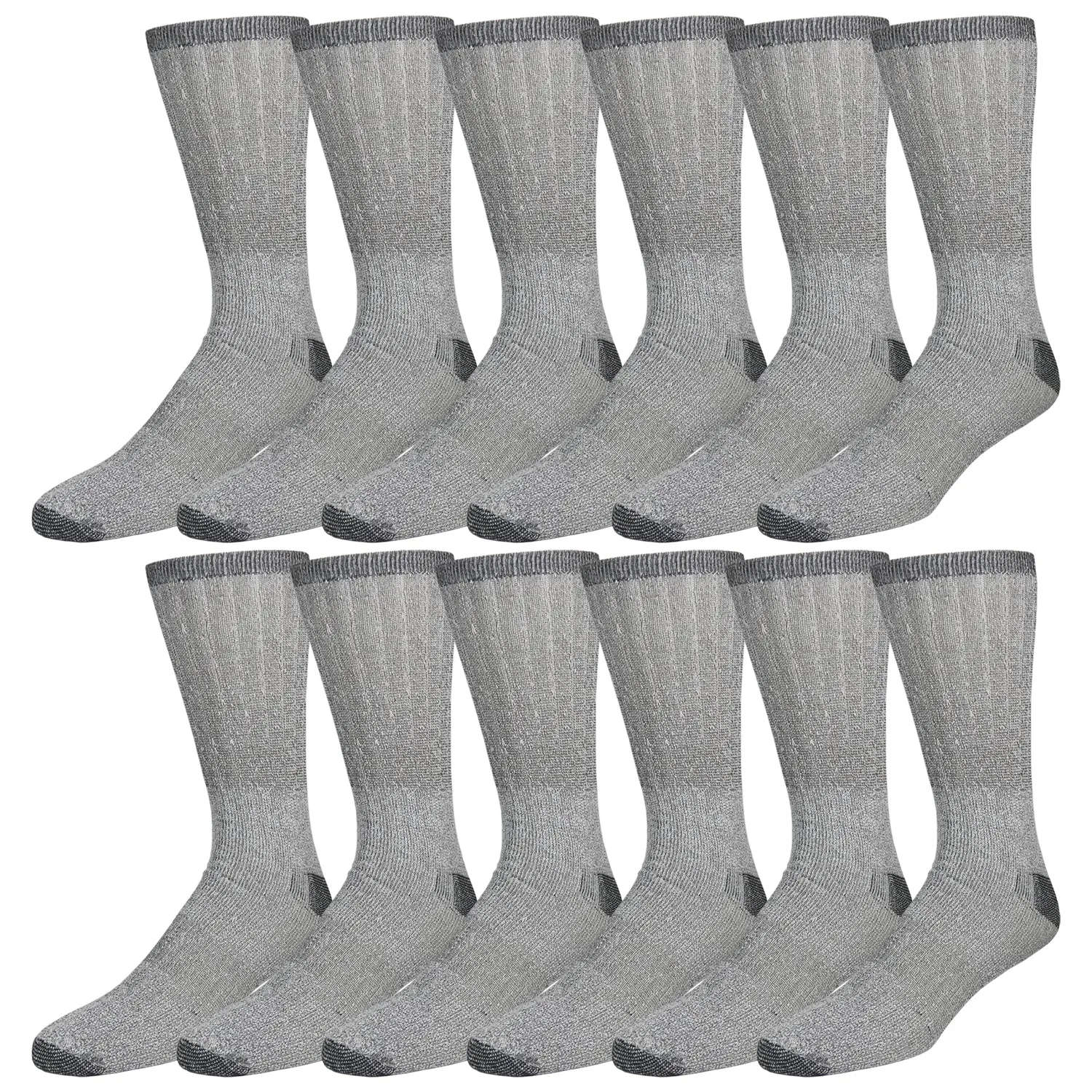 12 and 6 Pairs of Merino Wool Thermal Socks, Warm Hiking Boot Socks, Grey, Size 10-13