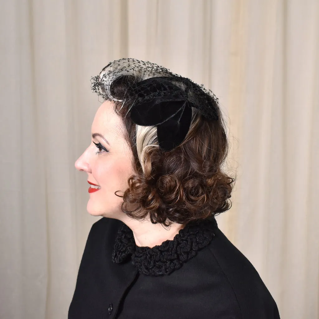 1950s Black Petal Vintage Crescent Hat