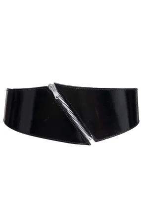 1980s Azzedine Alaia Black Patent Leather Wide Belt W Zipper