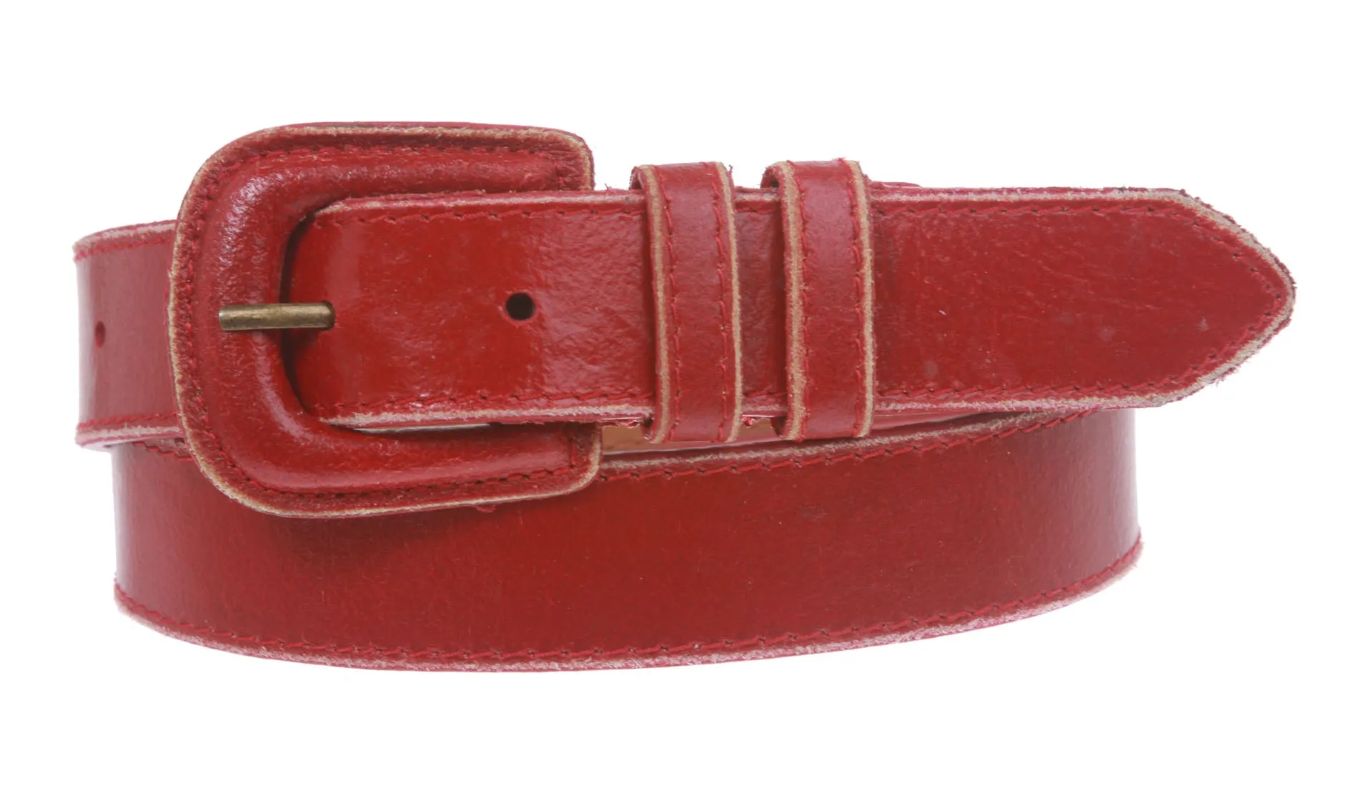 1" Vintage Retro Stitching-Edged Distressed Leather Belt