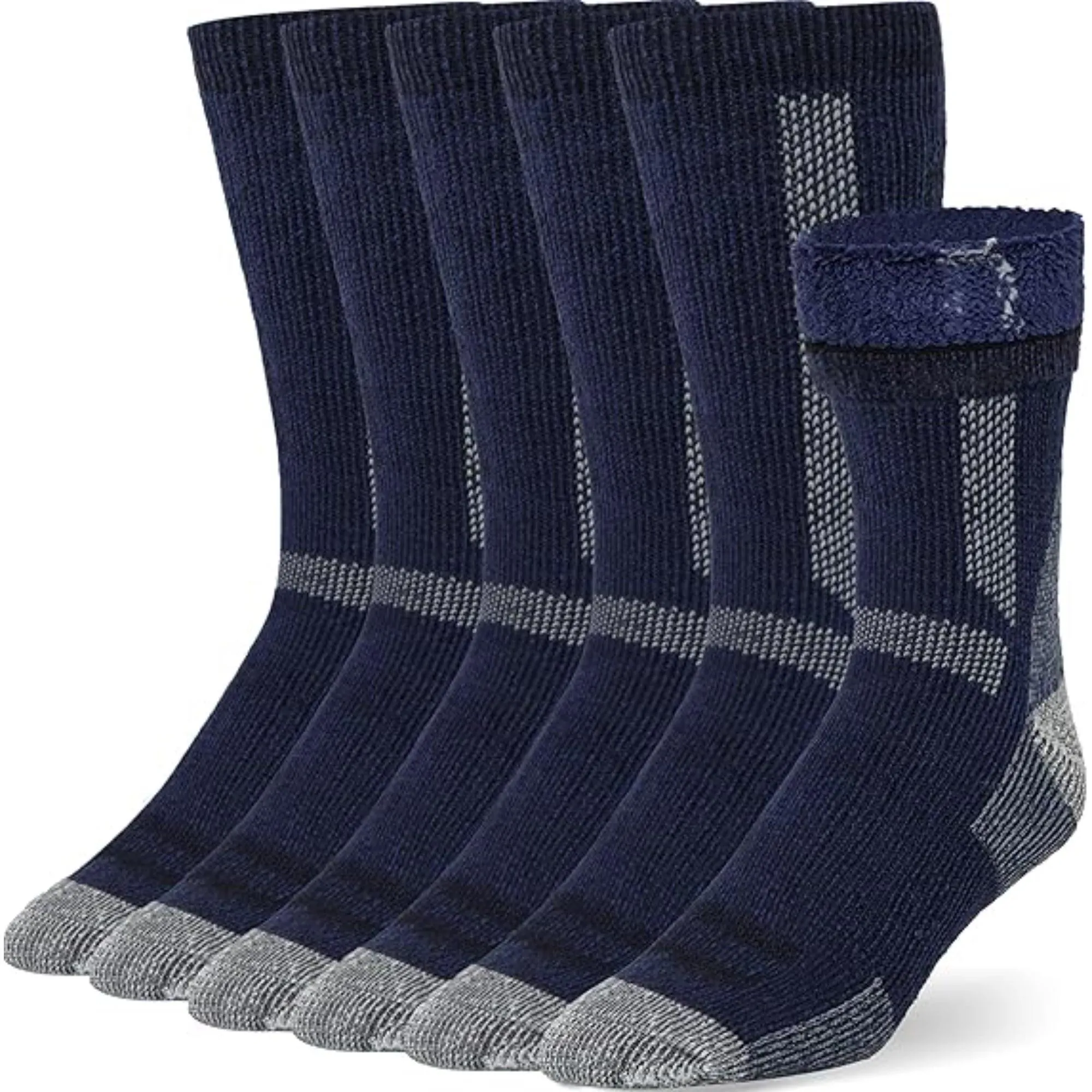 6 Pack Heavy Duty Thermal Socks – Non-Slip and Moisture-Wicking