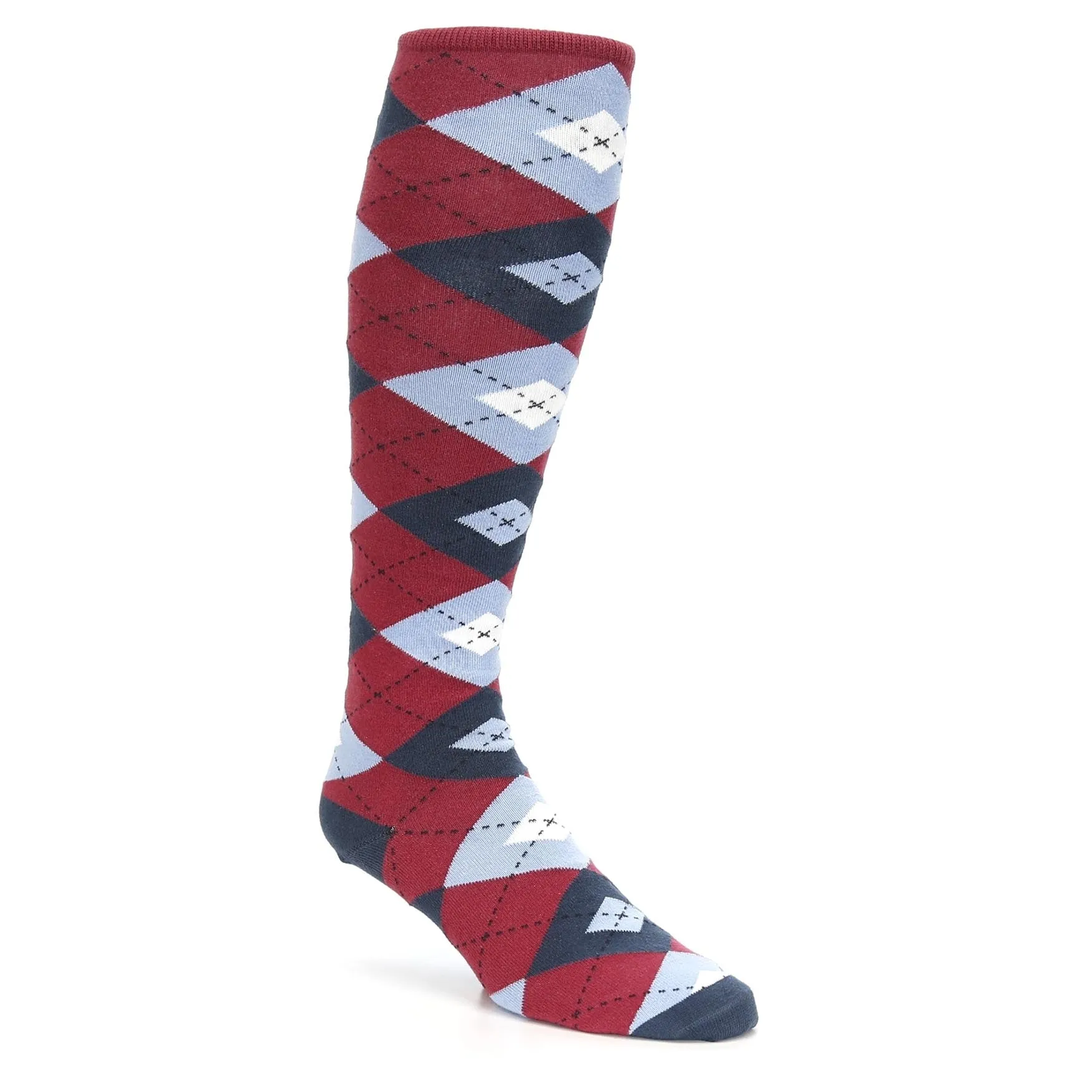 Apple Red Blue Argyle Men's Over-the-Calf Dress Socks