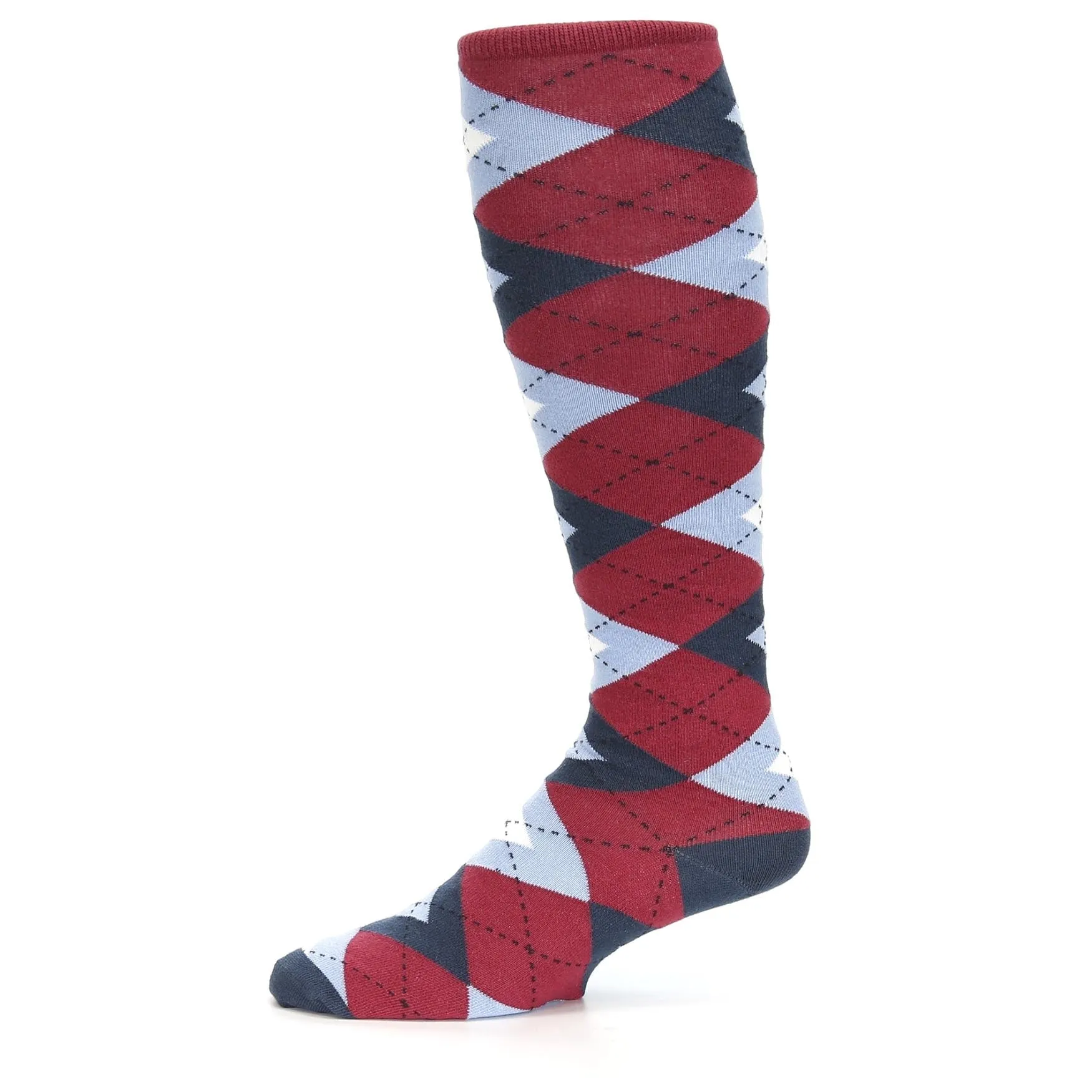 Apple Red Blue Argyle Men's Over-the-Calf Dress Socks