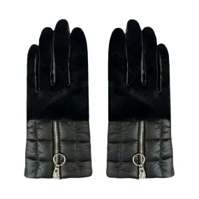 Aristide Women's Rabbit Fur Trim Puffer Gloves