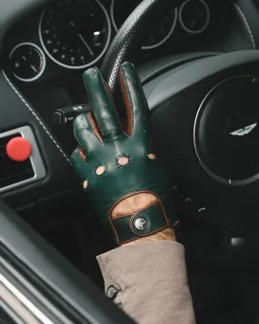 AUTHENTIC RACE MK2 -  Leather Driving Gloves - British Green/Cognac