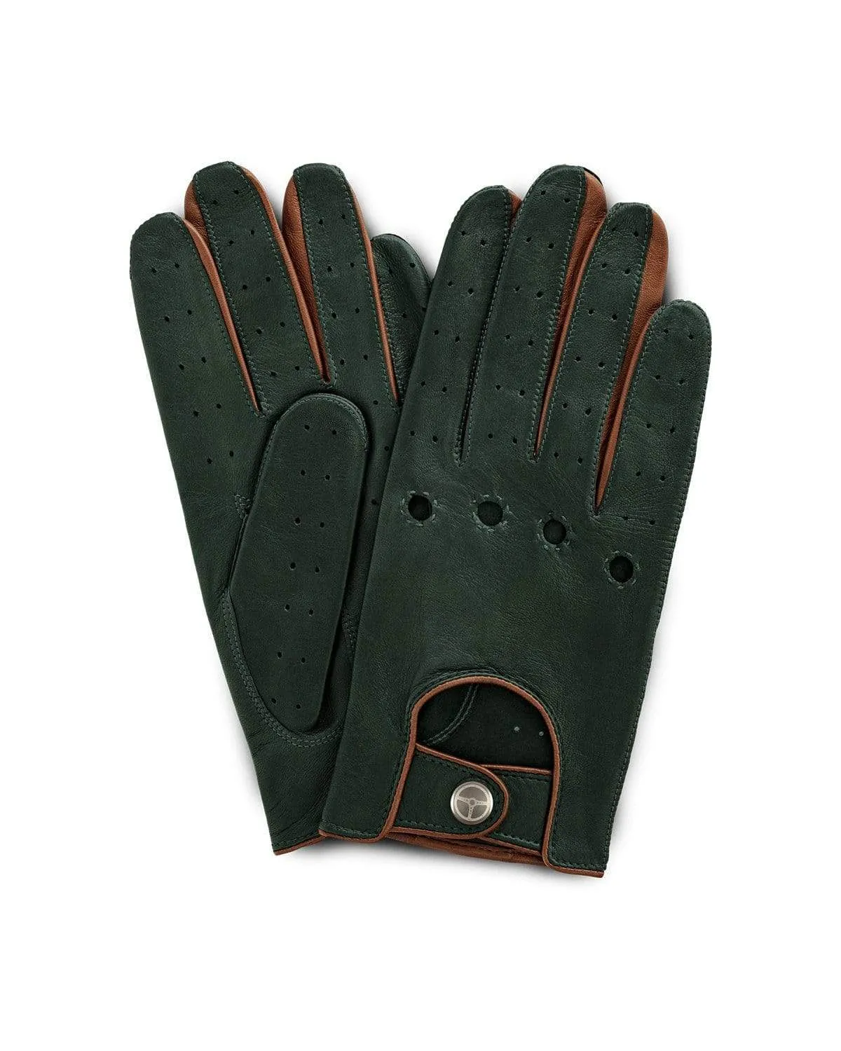 AUTHENTIC RACE MK2 -  Leather Driving Gloves - British Green/Cognac