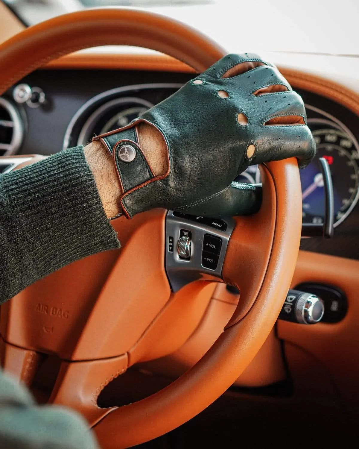 AUTHENTIC RACE MK2 -  Leather Driving Gloves - British Green/Cognac