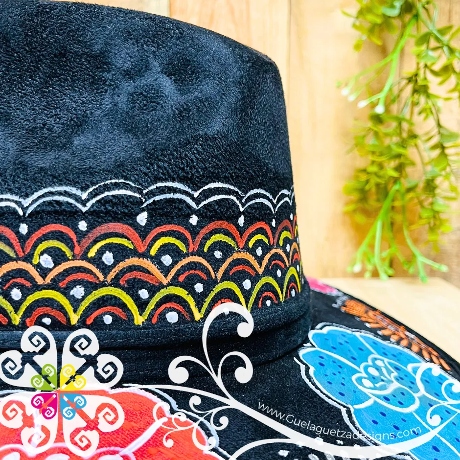 Black Indiana Mitla Velvet Hat - Hand Painted Hat