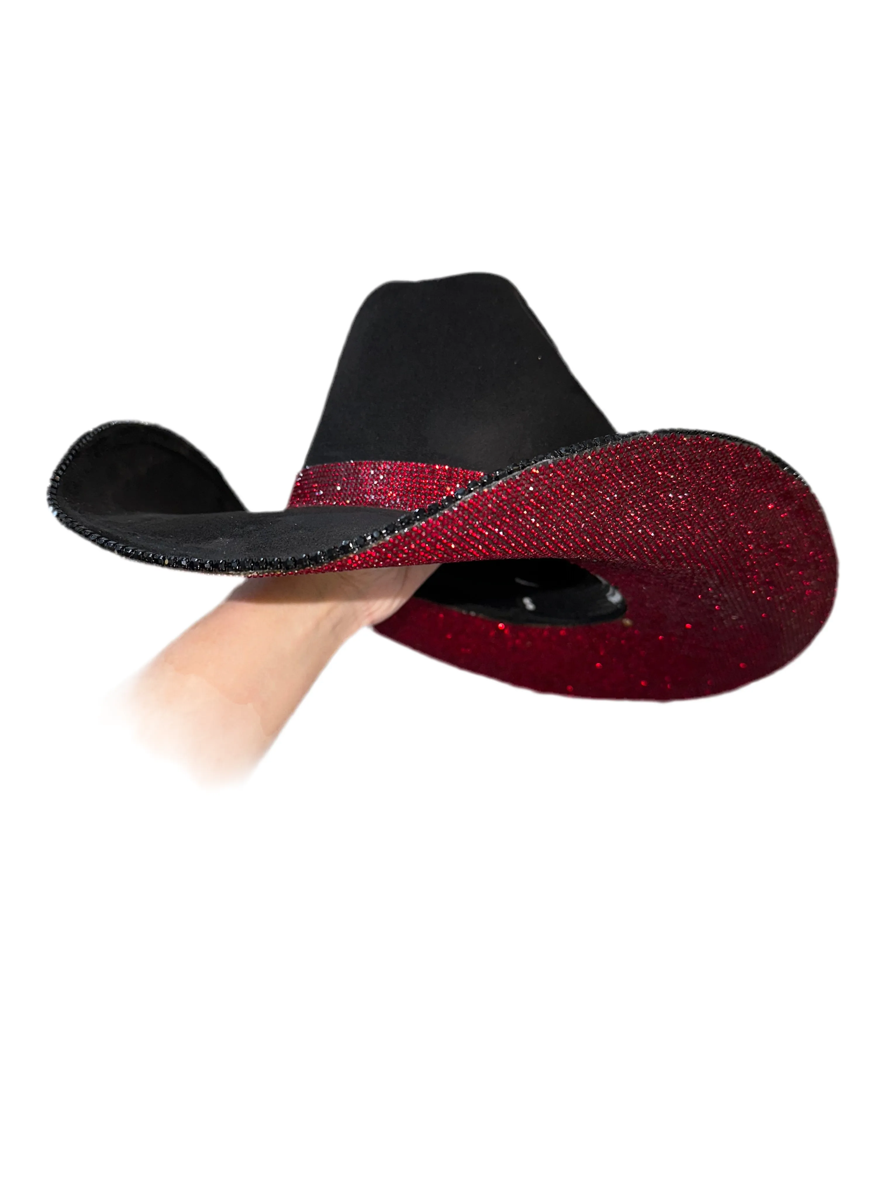 Black Suede Cowgirl Hat with Maroon Rhinestones