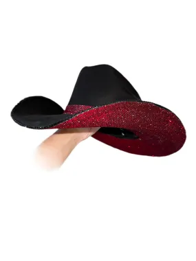 Black Suede Cowgirl Hat with Maroon Rhinestones