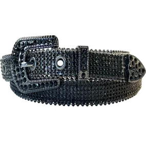 Black Tapered Rhinestone Genuine Leather Western Belt