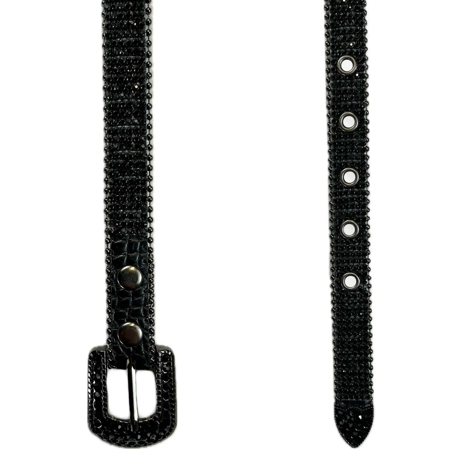 Black Tapered Rhinestone Genuine Leather Western Belt