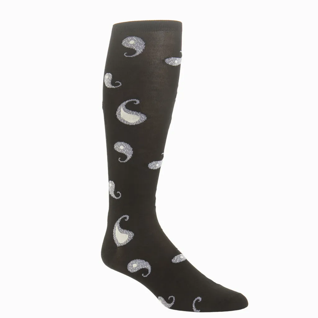 Black with Steel Gray Paisley Cotton Sock Linked Toe OTC