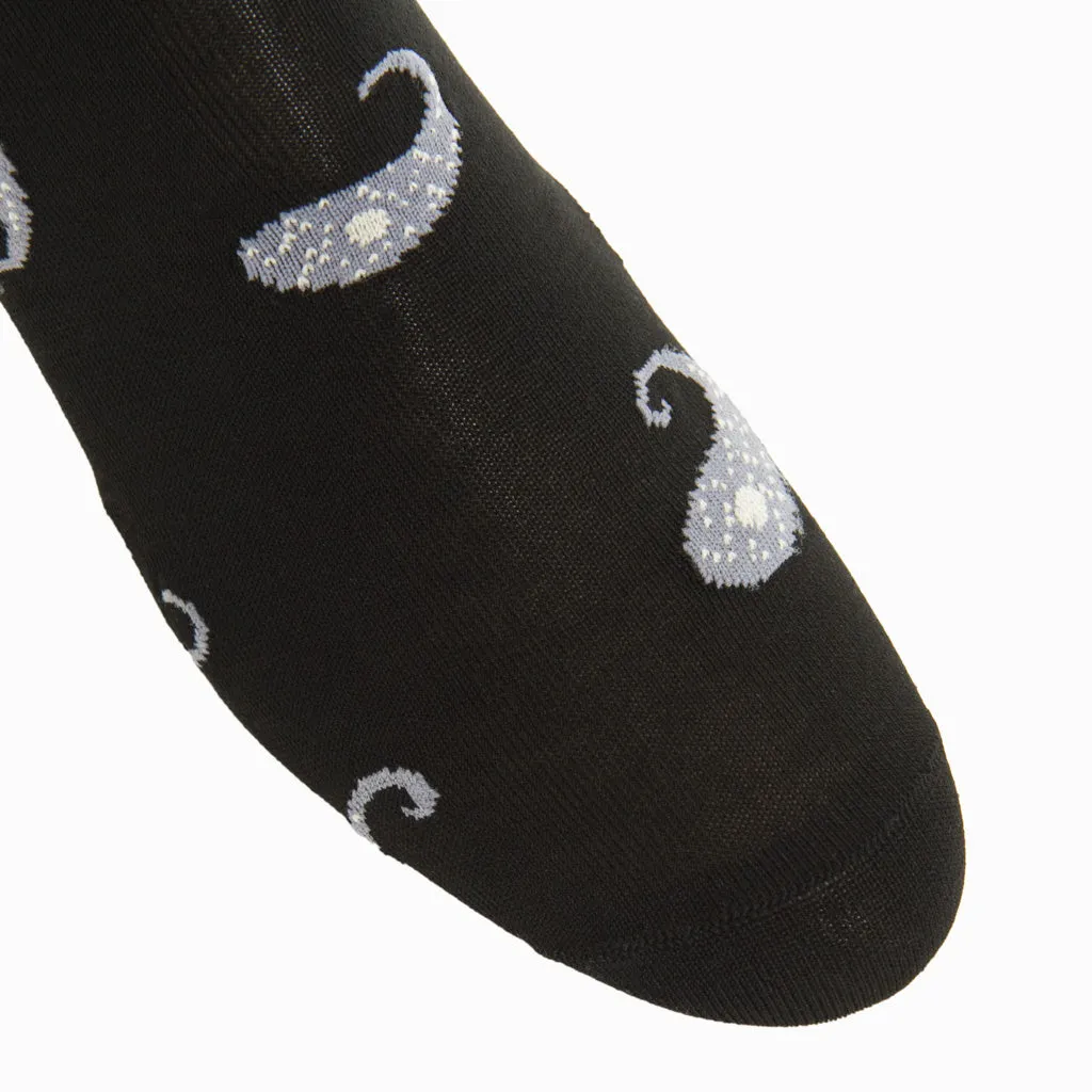 Black with Steel Gray Paisley Cotton Sock Linked Toe OTC