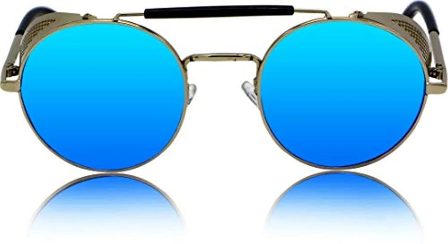 Blue Side Shield Steampunk Mirrored Unisex Round Sunglass