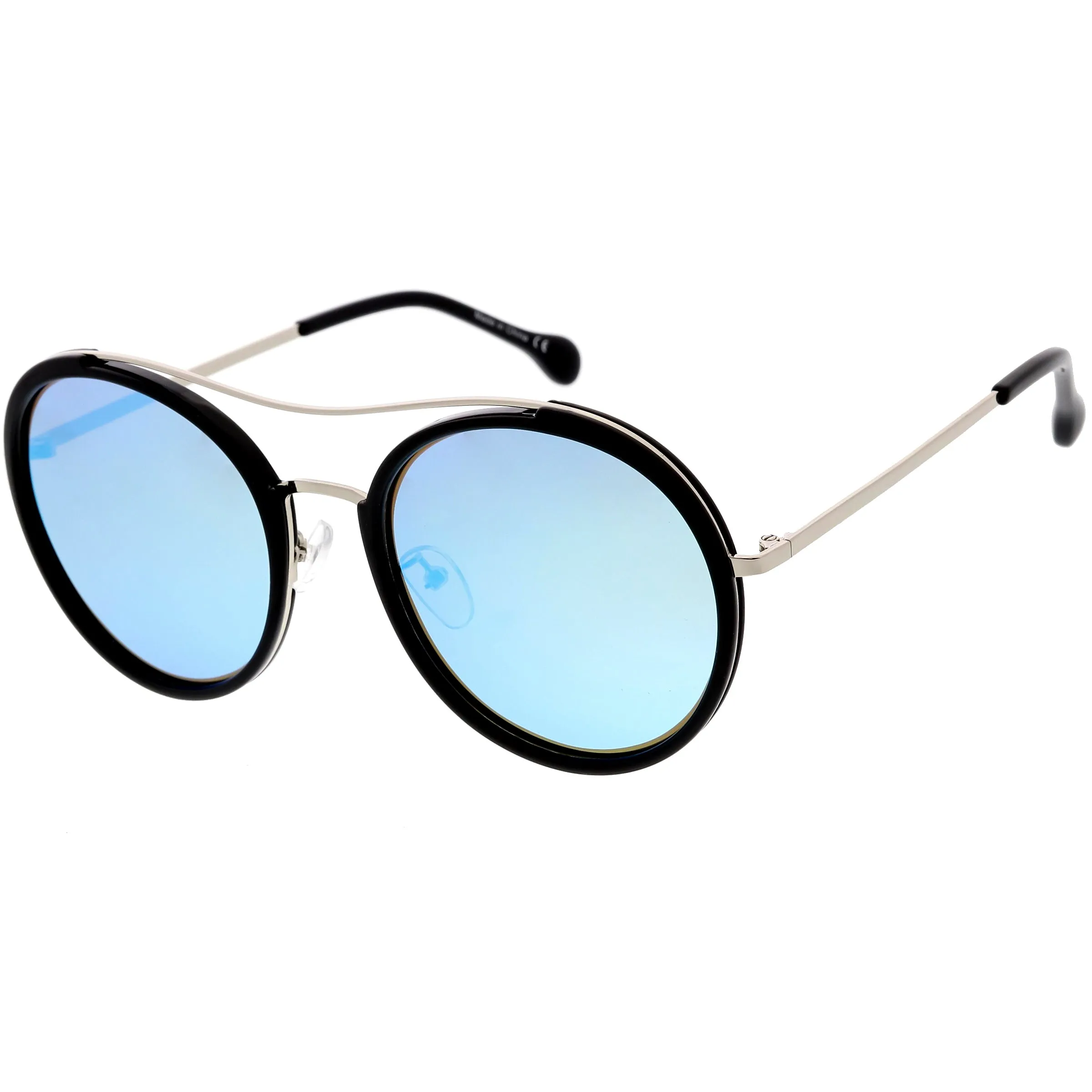 Chic Luxe Metal Crossbar Polarized Lens Round Sunglasses C881