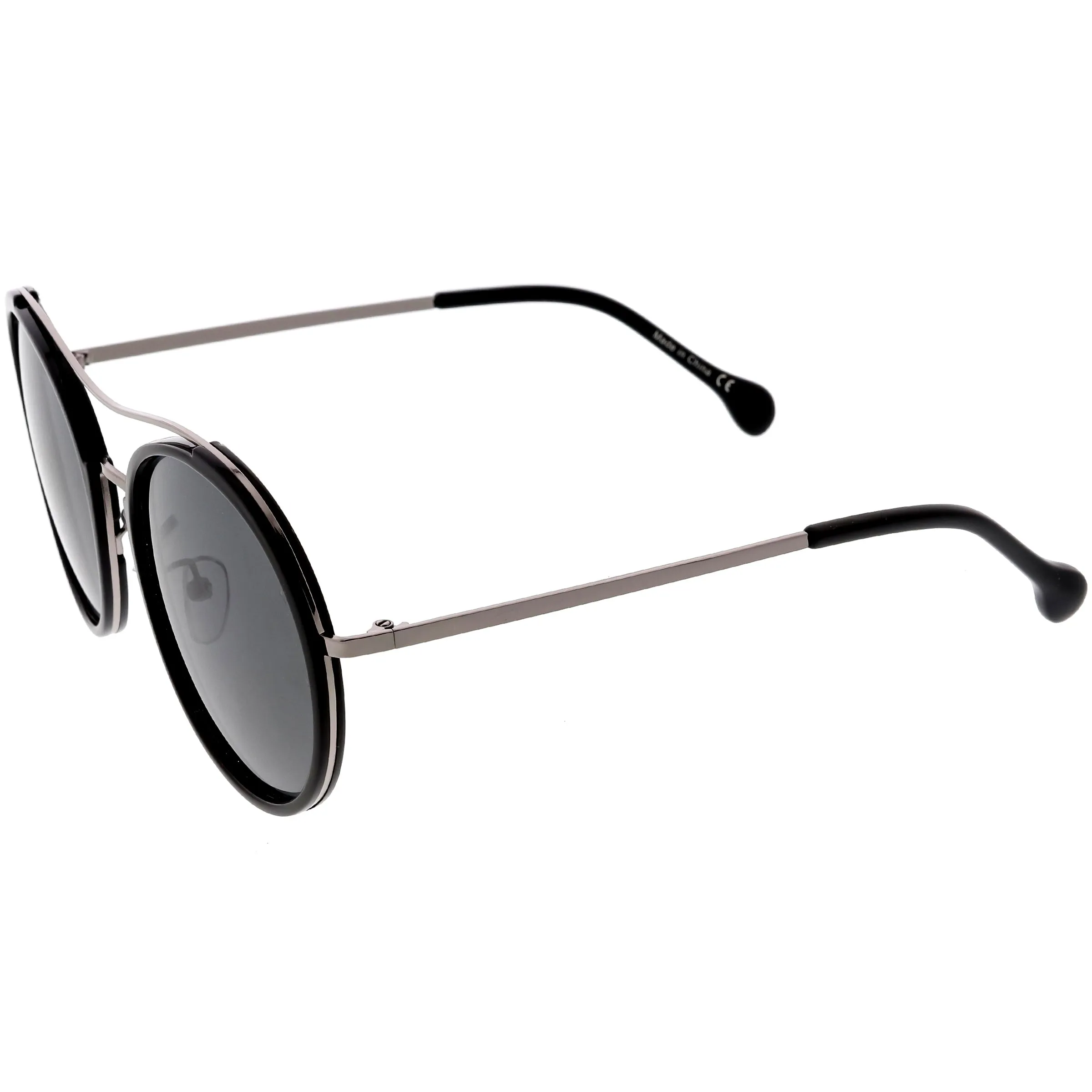 Chic Luxe Metal Crossbar Polarized Lens Round Sunglasses C881