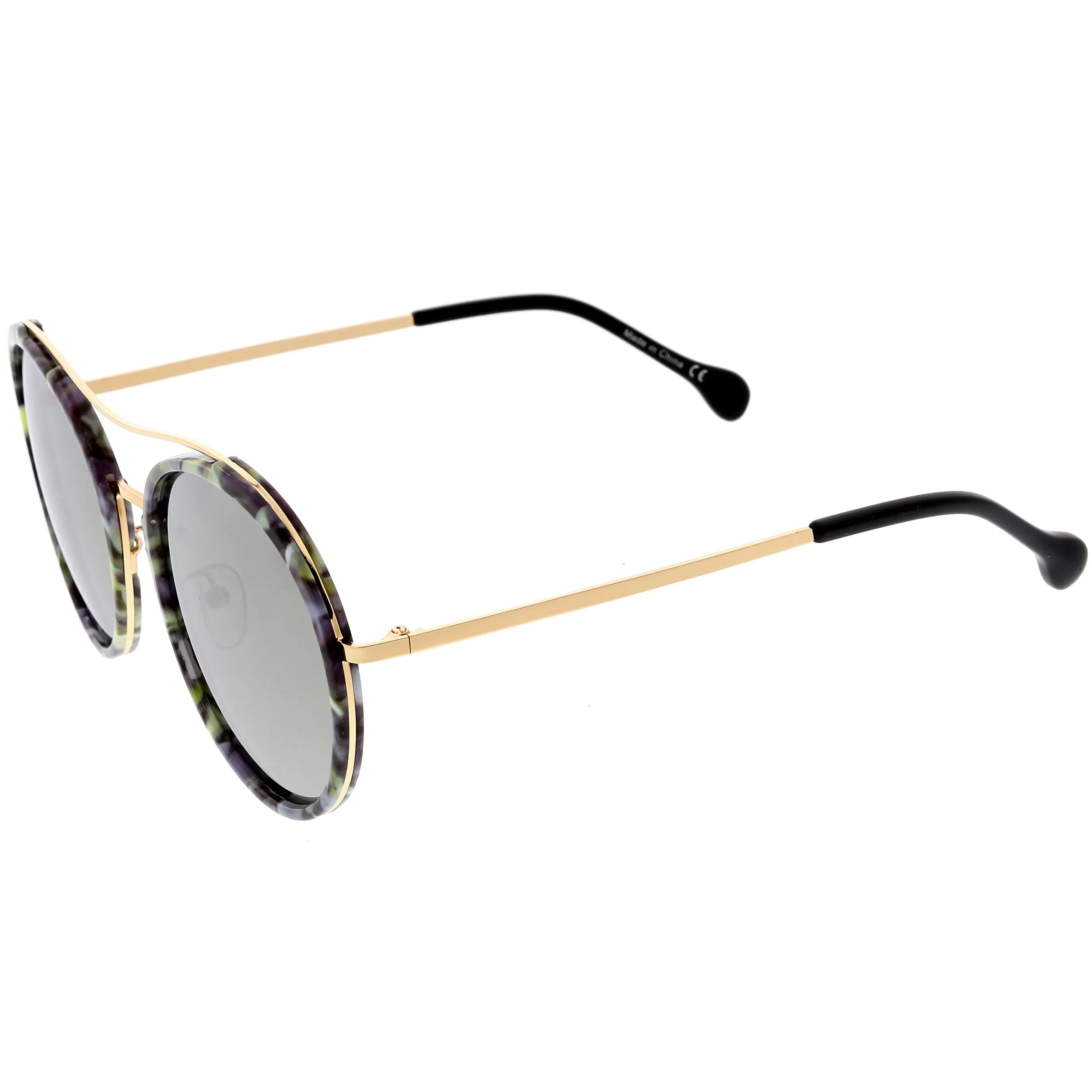 Chic Luxe Metal Crossbar Polarized Lens Round Sunglasses C881