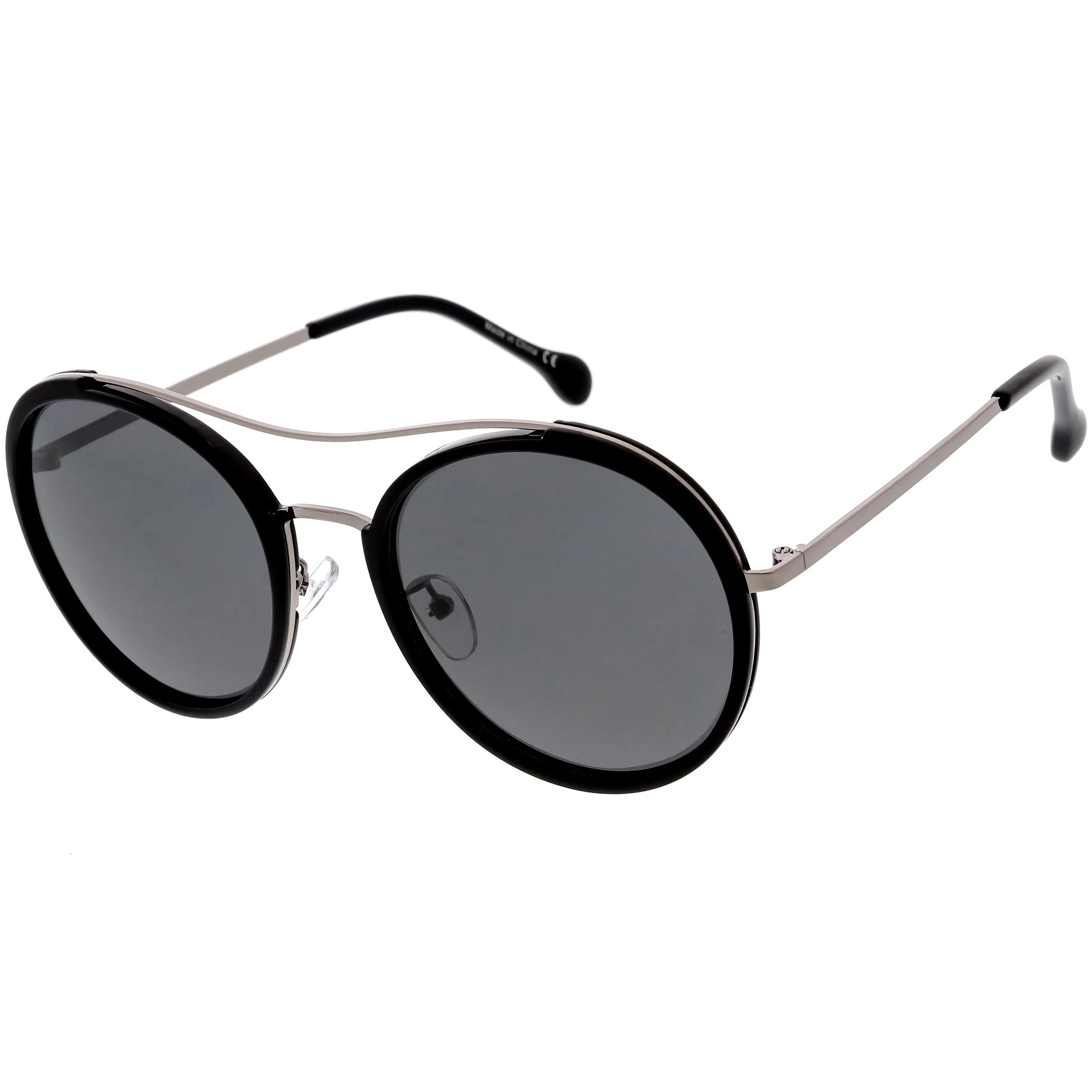 Chic Luxe Metal Crossbar Polarized Lens Round Sunglasses C881