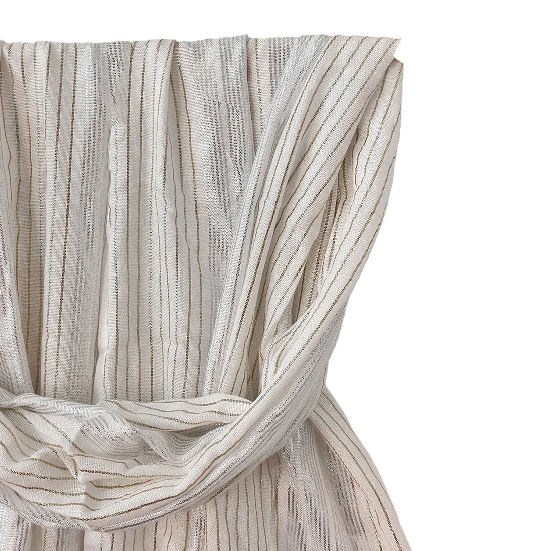 Contemporary Silver & Gold Lurex Striped White Tassel Scarf