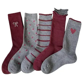 Cozy Red and Grey Patterned Socks