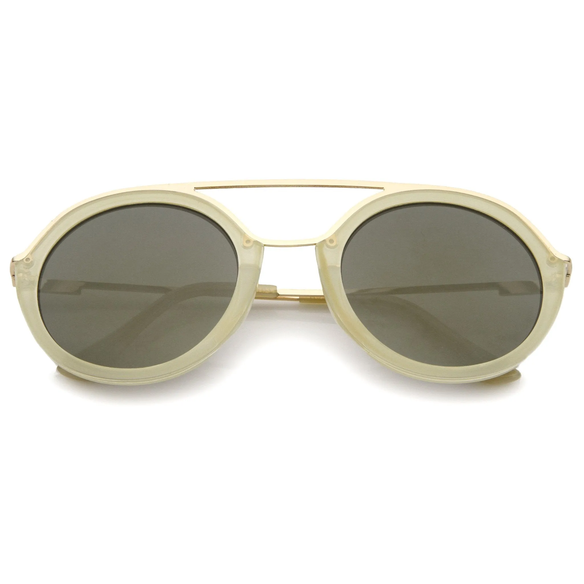 Dapper Round Double Frame Mirrored Lens Sunglasses A509