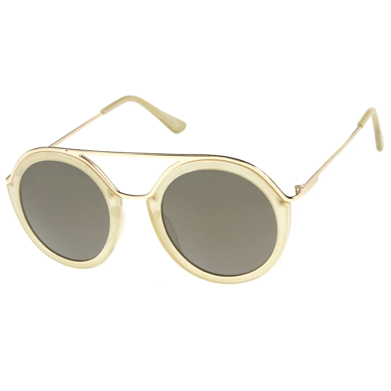 Dapper Round Double Frame Mirrored Lens Sunglasses A509