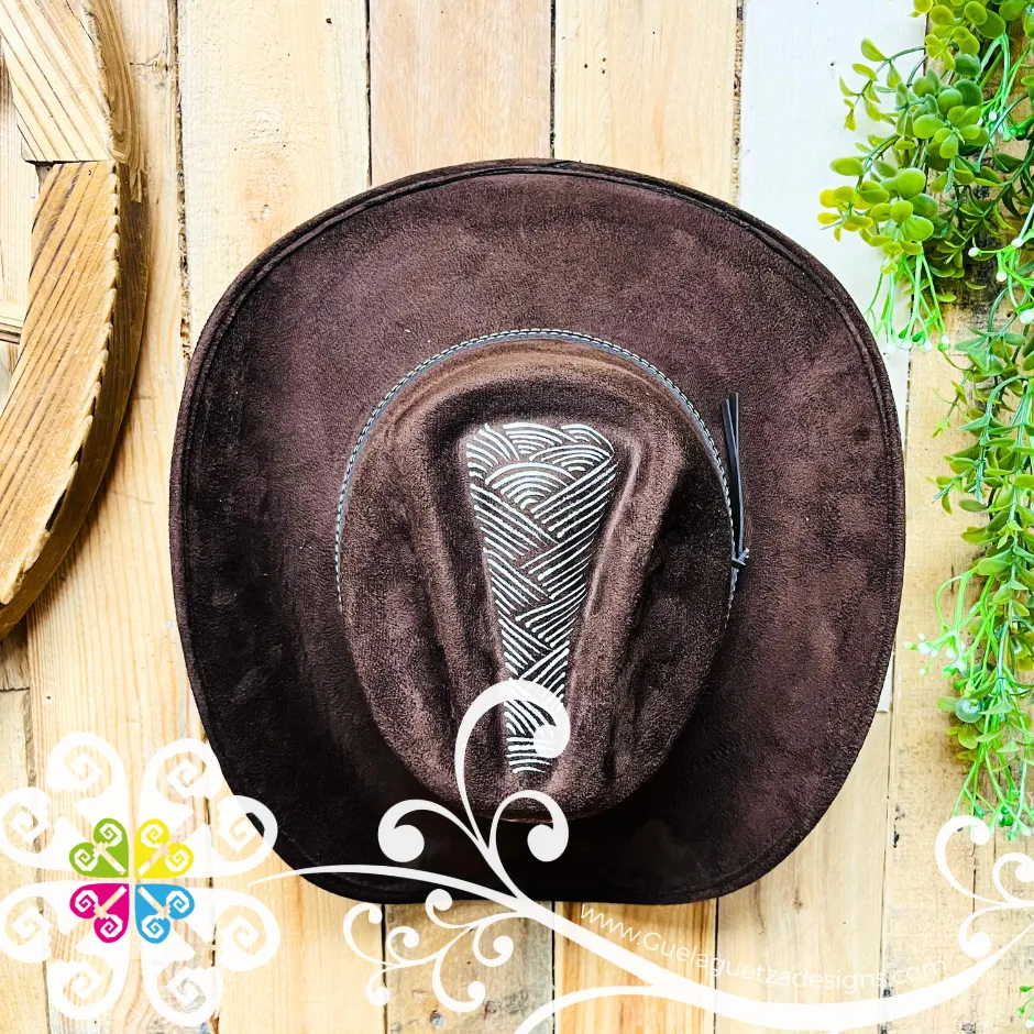 Dark Brown Mitla Cowboy Velvet Hat - Hand Painted Hat