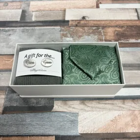 Dark Sage Paisley Groomsman Proposal Gift Box