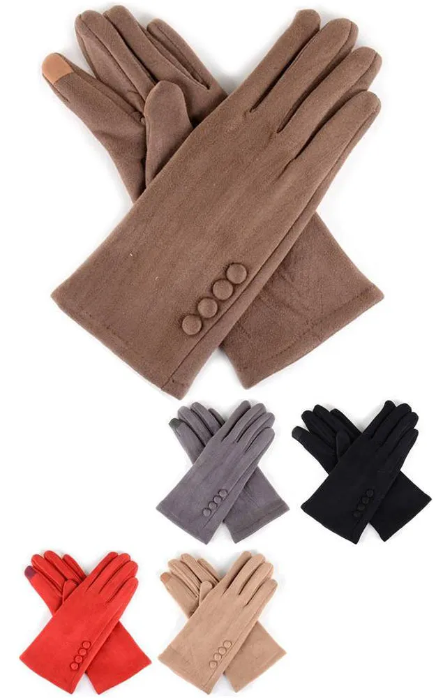 DBG516 Suede Smart Touch Gloves w/Button Deco (12prs Pack)