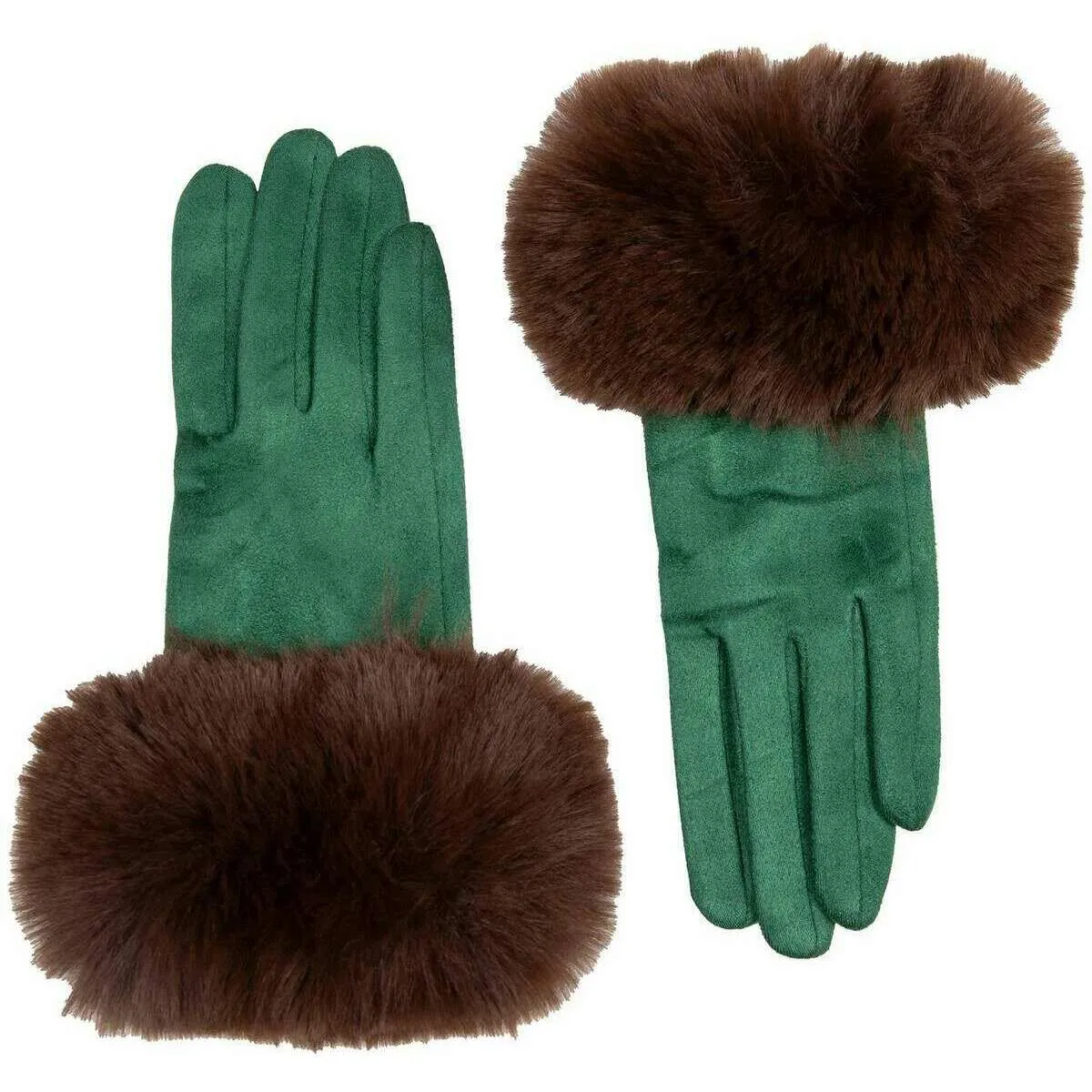 Dents Velour Lined Faux Suede Touchscreen Gloves - Emerald Green/Chocolate Brown