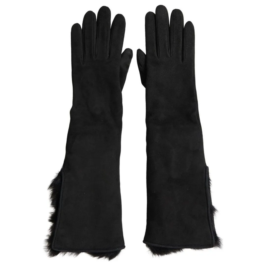 Dolce & Gabbana Elegant Leather Elbow Length Gloves with Fur Trim