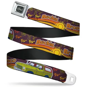 Ford Emblem Seatbelt Belt - Vintage Ford Bronco-BUCKIN' BRONCO Wine/Red/Orange/Green Webbing