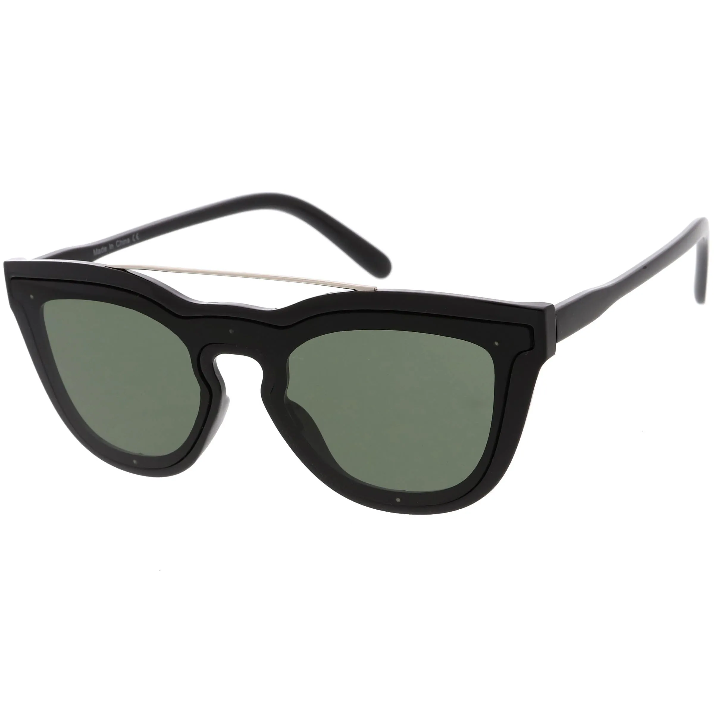 Futuristic Horned Rim Mono Flat Lens Shield Sunglasses C969