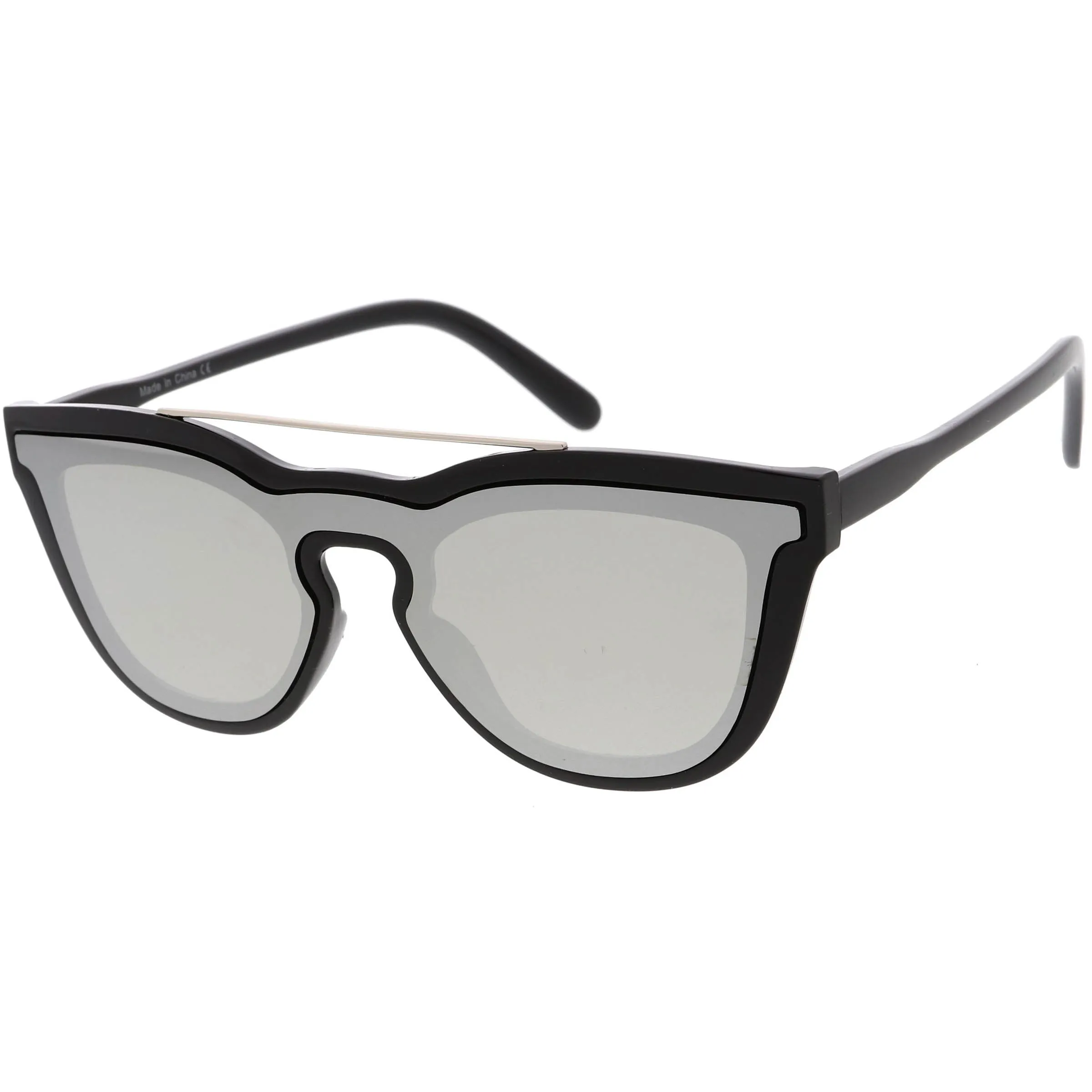 Futuristic Horned Rim Mono Flat Lens Shield Sunglasses C969