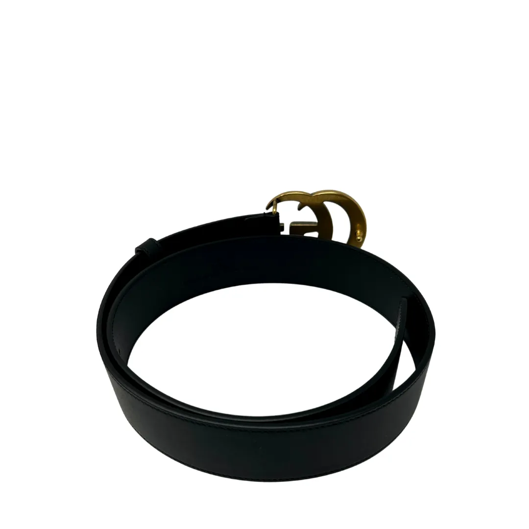 Gucci Black 1.5" Marmont Belt - Antique Gold