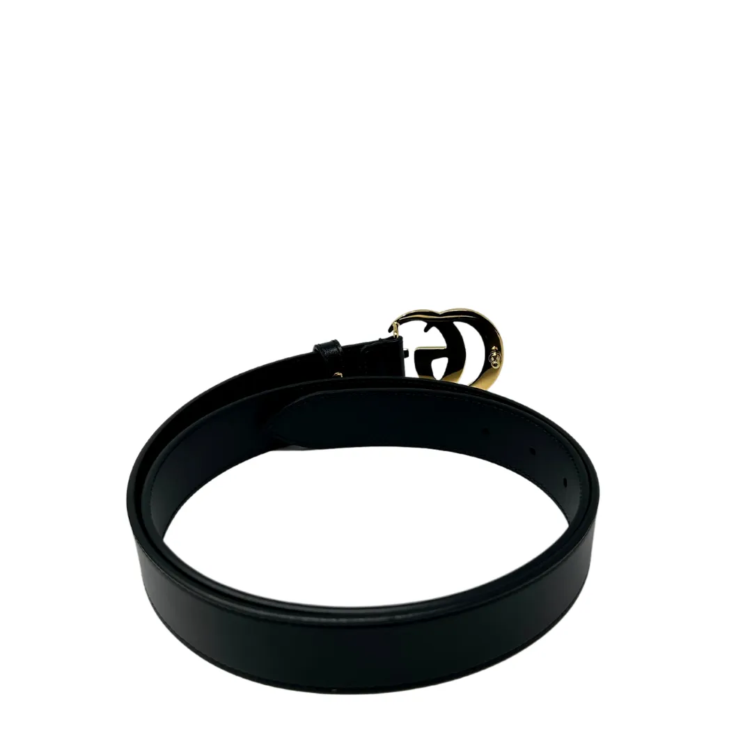 Gucci Black 1" Marmont Belt - Shiny Gold