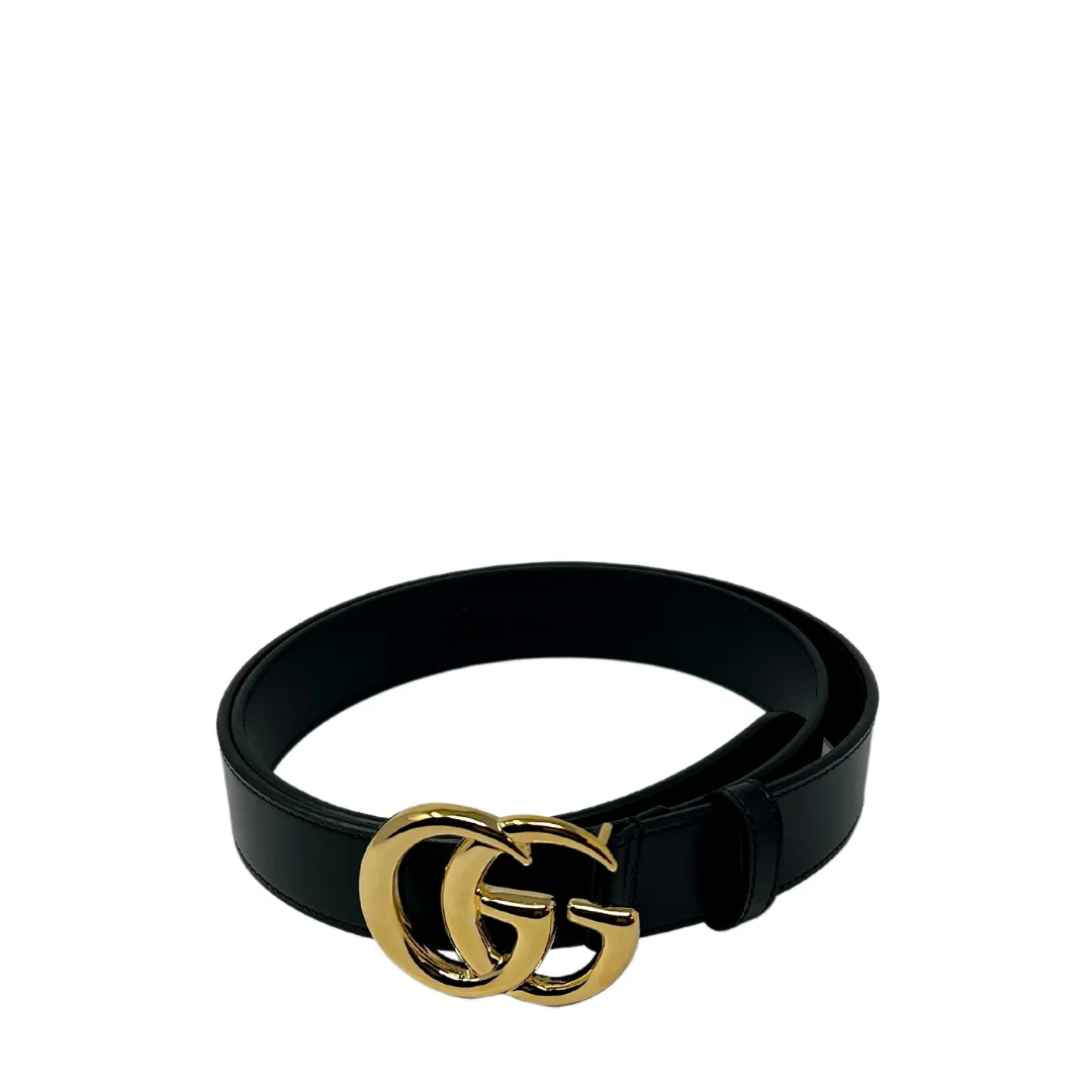 Gucci Black 1" Marmont Belt - Shiny Gold