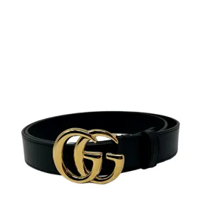 Gucci Black 1" Marmont Belt - Shiny Gold