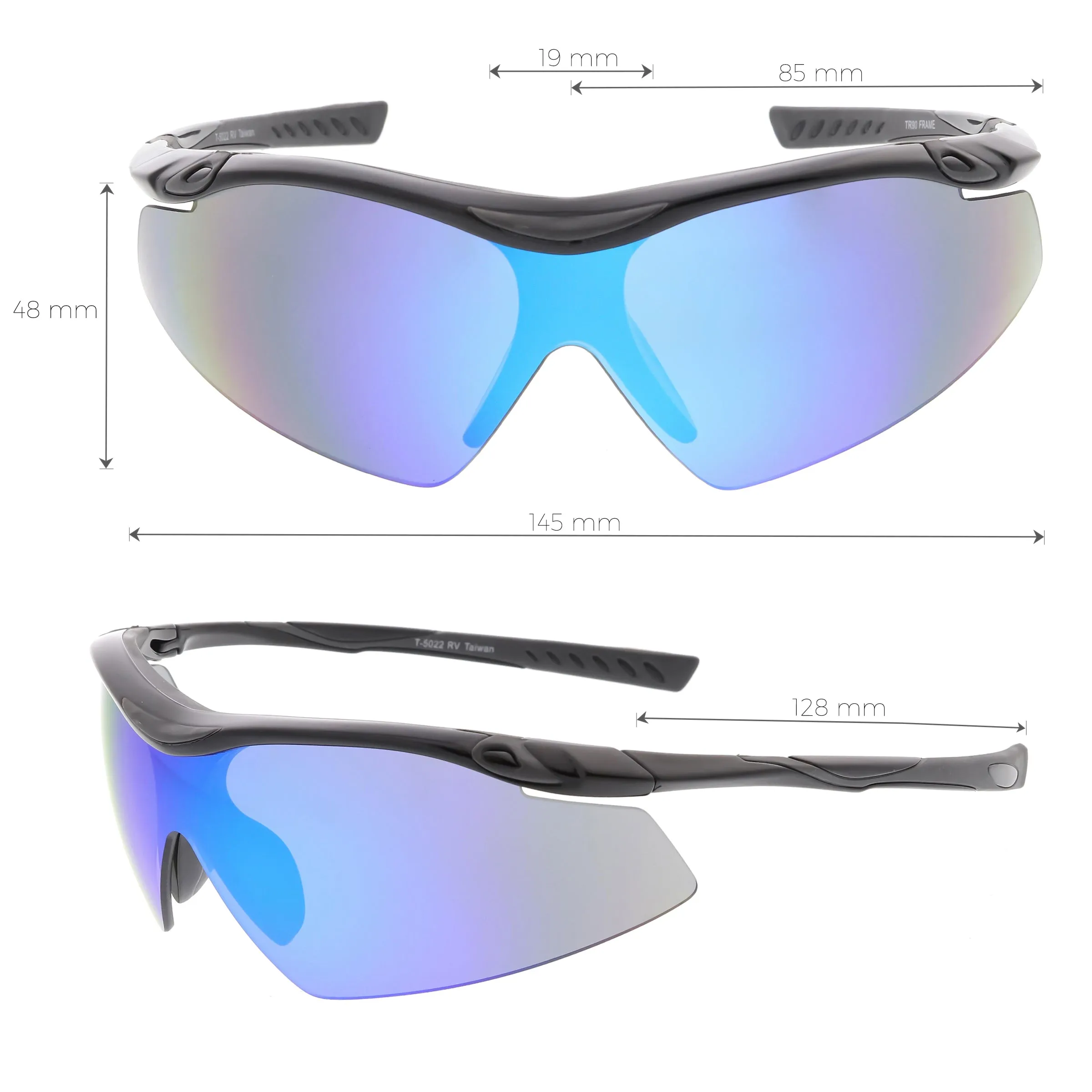 Half Frame Performance Sports Wrap Mirrored Lens Sunglasses C795