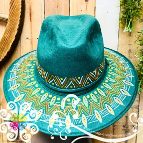 Jade Green Indiana Mitla Velvet Hat - Hand Painted Hat