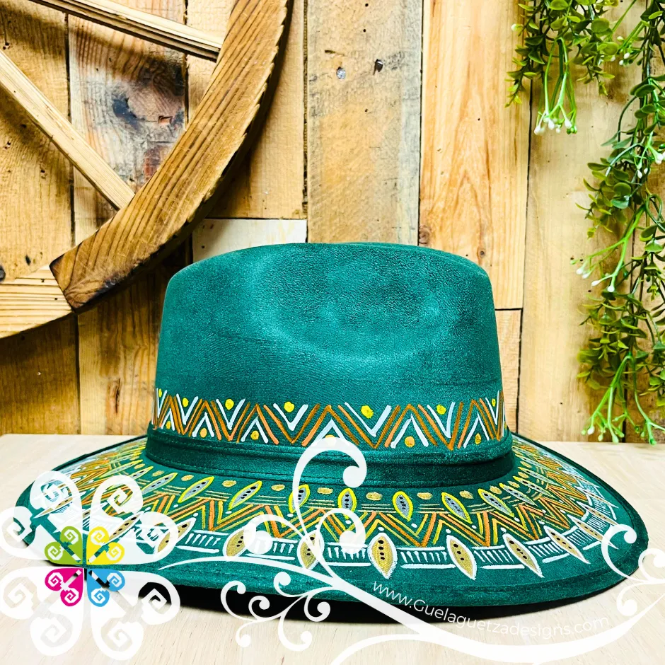 Jade Green Indiana Mitla Velvet Hat - Hand Painted Hat