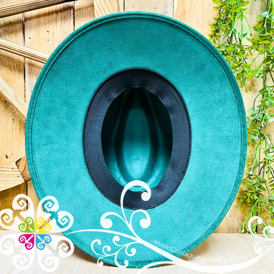 Jade Green Indiana Mitla Velvet Hat - Hand Painted Hat