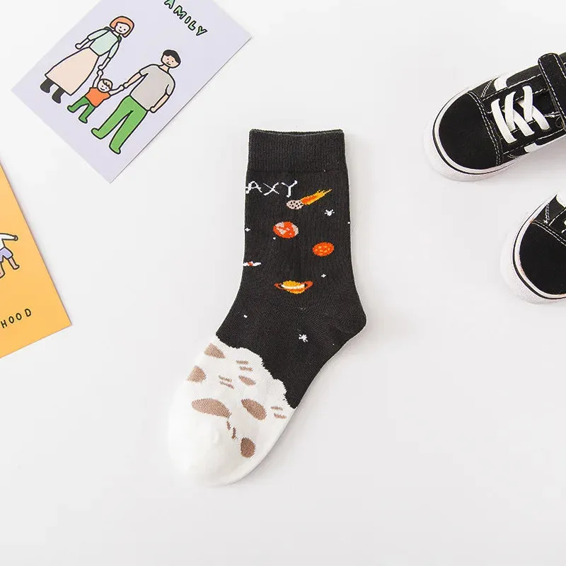 Kids Boy Socks Cotton Cartoon Socks Kids Boy Girl Funny Planet Star Universe Aerospace Cute Baby Socks Fashion Brand Black 3-10Y