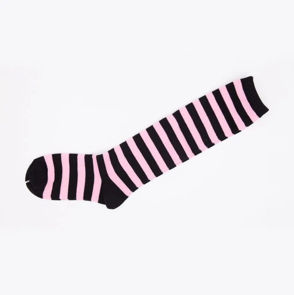 Knee High Socks Striped Ladies Long Womens Red Black Stripe AU Stock