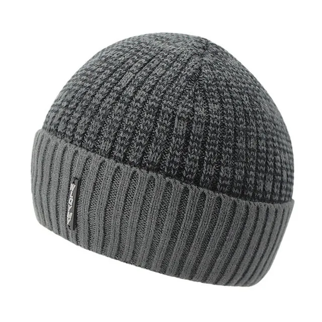 Knitted Winter Beanie Hats for Men with Velvet Interior - Red,Dark Gray,Black,Light Gray,Coffee,Blue