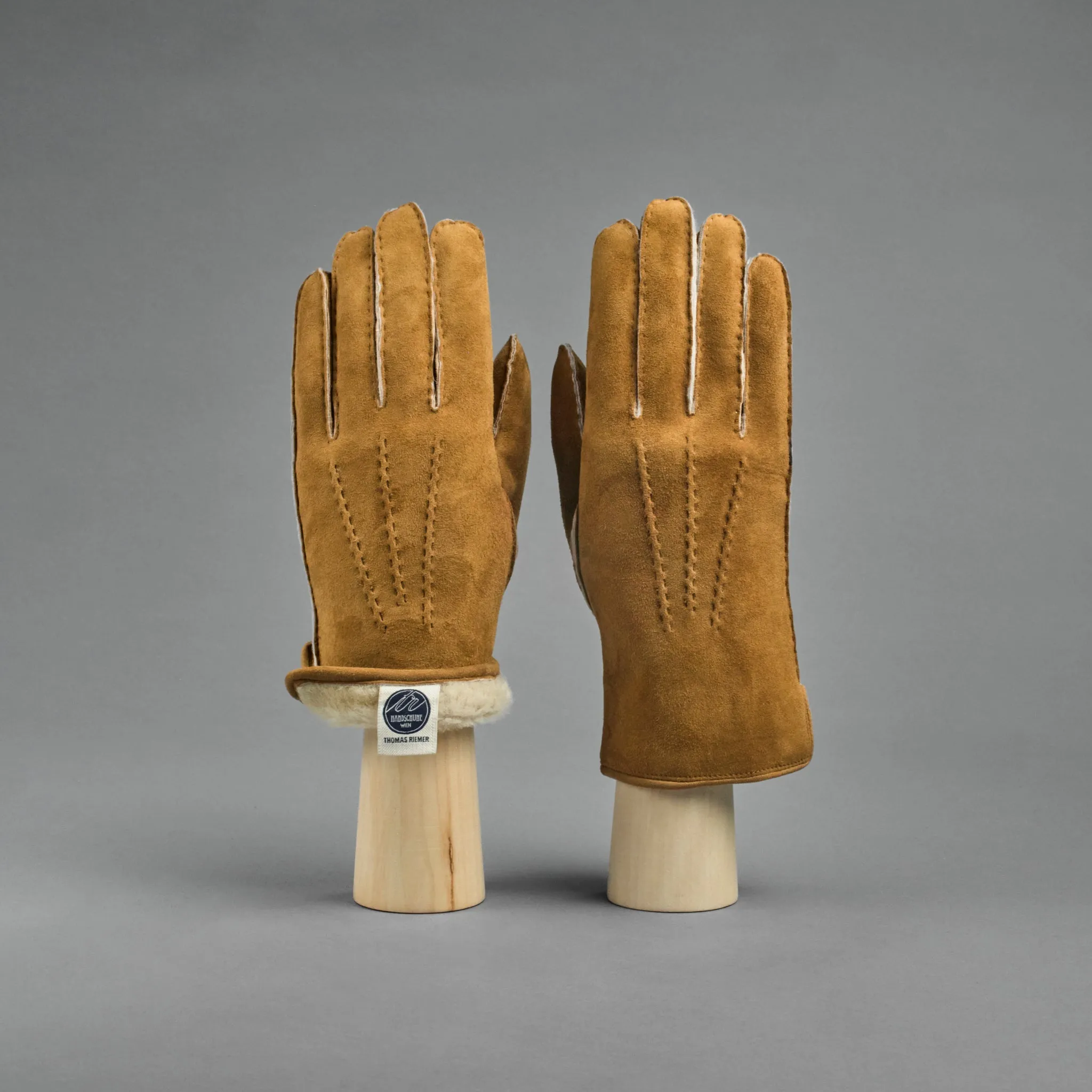 Ladies Gloves from Camel Curly Lambskin lined with Shearling