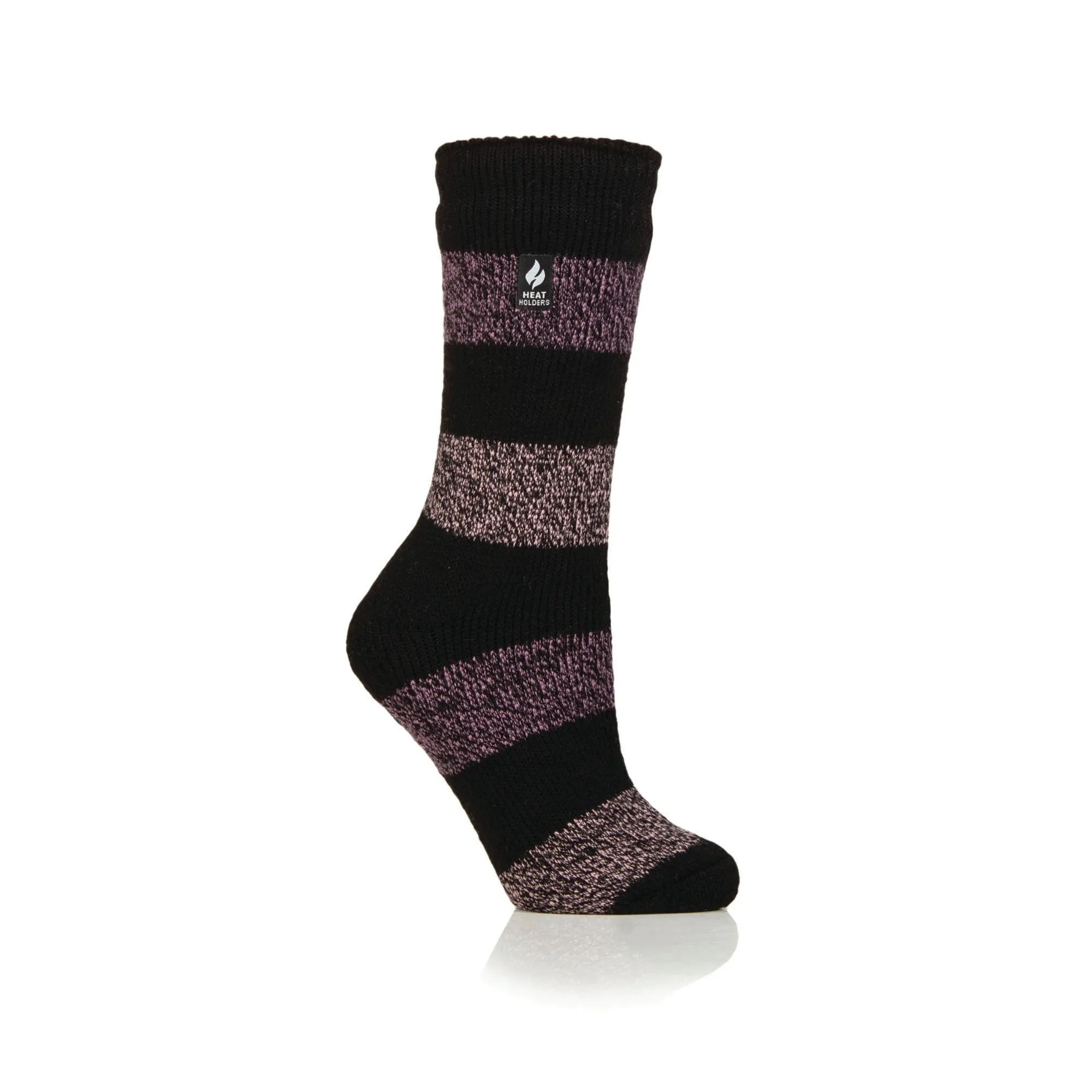 Ladies Original Neve Wide Stripe Socks - Black & Mulberry