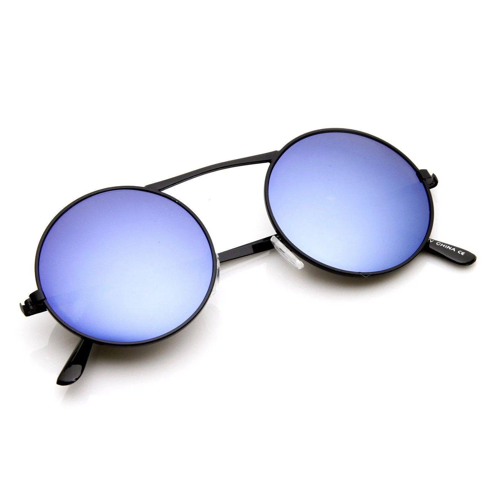 Large Retro Round Steampunk Mirrored Lens Sunglasses 8759